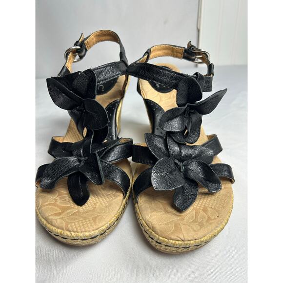 BOC Born O Concept Womens Size 8 Shoes Black Floral Slingback Wedge Sandal - Picture 2 of 15